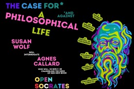 image of the title for the event with a colorful illustration of Socrates&#39; head